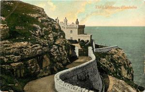 Vintage Postcard; Lighthouse & Cliff Road Llandudno Wales Unposted