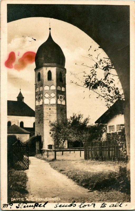 Vtg RPPC 1930s Tower on Fraueninsel Island Chiemsee, Germany