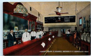 JUAREZ, MEXICO ~ Bar Interior CENTRAL CAFE Bartenders c1910s-20s Postcard