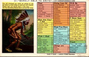 Humour Busy Person's Correspondence Card With Indian Chief 1947