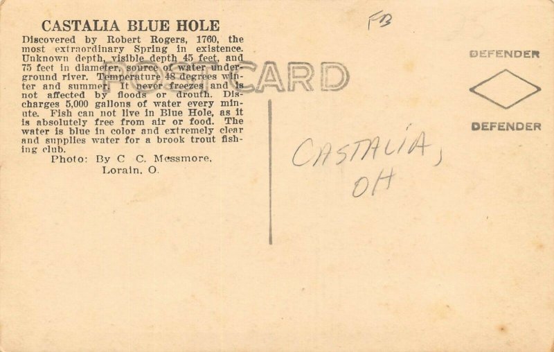LP25 Castalia  Ohio RPPC Postcard Blue Hole Tourist Attraction