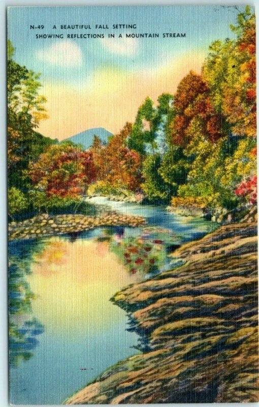 Postcard - A Beautiful Fall Setting Showing Reflection In A Mountain Stream