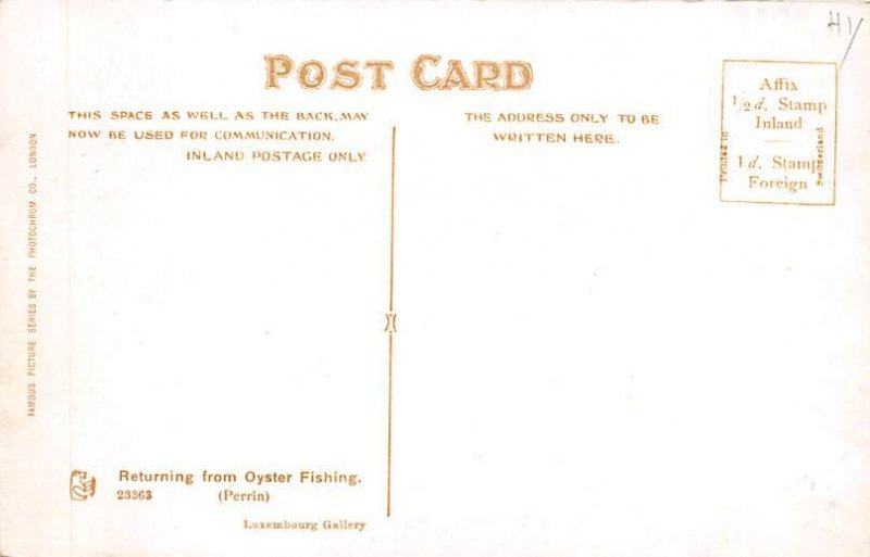 Returning From Oyster Fishing View Postcard Backing 