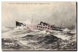 Postcard Old Boat Mail d & # 39Algerie in heavy seas in the Gulf of Lion