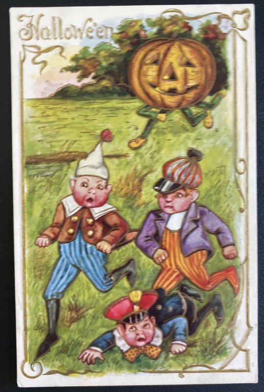 Mint USA Picture Postcard PPC Halloween Pigs Running Pumpkin