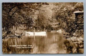 LAKE HOPARCONG NJ WHERE THE BIRDS SING ANTIQUE REAL PHOTO POSTCARD RPPC