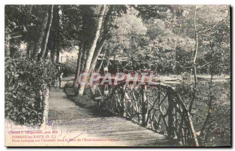 Old Postcard Forges les Eaux rustic bridge over the Andelle in the spa establ...