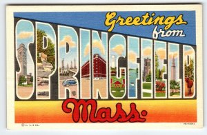 Greetings From Springfield Massachusetts Large Letter Linen Postcard Curt Teich