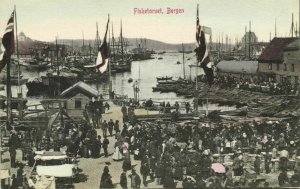 norway norge, BERGEN, Fisketorvet, Fish Market (1910s) Postcard