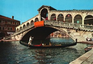 Postcard Rialto Bridge Oldest Four Bridges And Gondola Rowing Boat Venice Italy