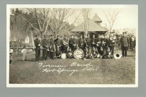 Hot Springs SOUTH DAKOTA RPPC c1910 DEPOT Fire Department BAND FIREMEN Fireman