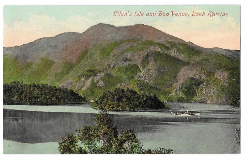 Scotland Loch Katrine Ellens Isle Ben Venue Vintage Postcard