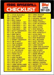 1986 Topps Baseball Card 1986 Checklist #397-528 sk10646