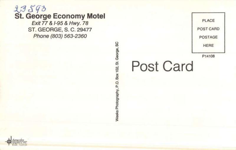 St George South Carolina Economy Motel Street View Vintage Postcard K49844