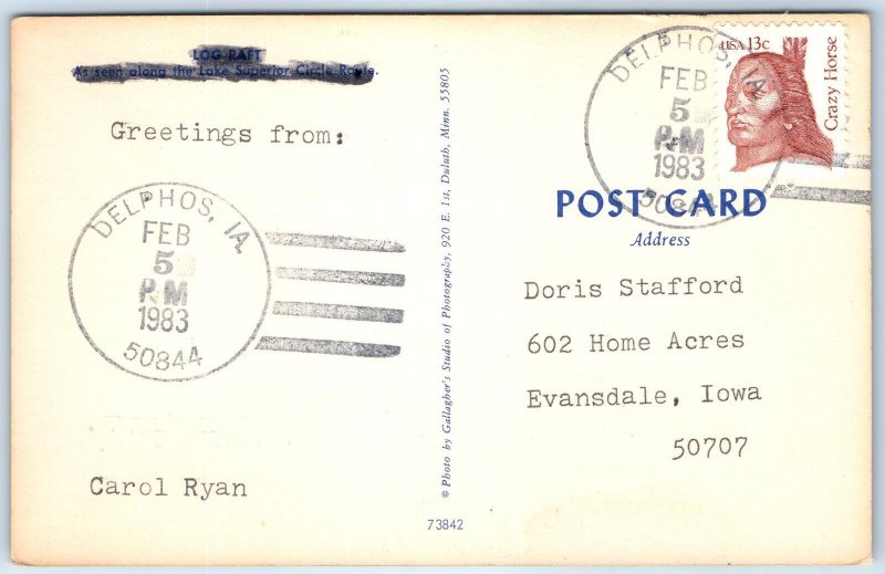 1983 Delphos, IA Post Office Cancel Postcard Town USPO Postal History A269