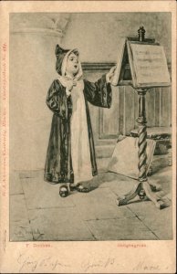 German Beer Child Sings a Greeting DOUBEK c1900-20s Vintage Postcard