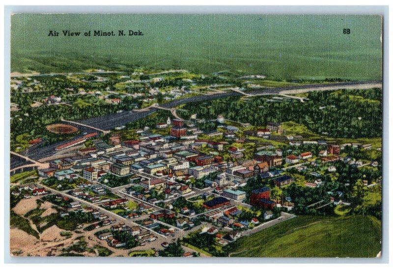 Minot North Dakota ND Postcard Air View Exterior Building 1949 Vintage Antique