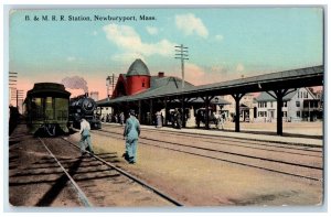 1913 B M Railroad Station Newburyport Massachusetts MA Vintage Antique Postcard