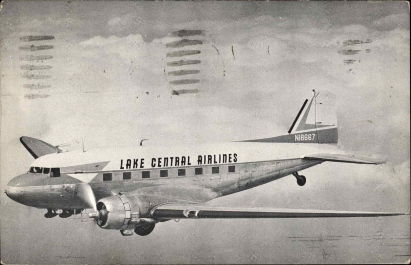 Lake Central Airlines Douglas DC-3 Air Line Issued Advertising Used Postcard