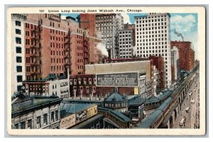 Postcard IL Union Loop Looking Down Wabash Ave. Chicago Vtg. Standard View Card 