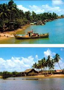 2~4X6 Postcards Kuala Terengganu, Malaysia FISHING VILLAGE Boats~Drying Platform