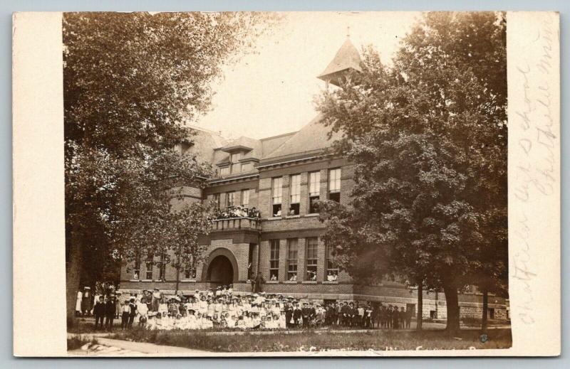 Chatfield Minnesota~Crowds of Students All Over High School~c1910 RPPC 