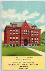 c1940's Grade School Building Campus Clock Tower View Barron Wisconsin Postcard