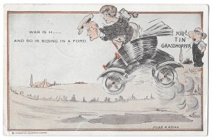 War is H___ and So Is Riding In a Ford, Cobb & Shinn Postcard, Mailed 1915 Humor