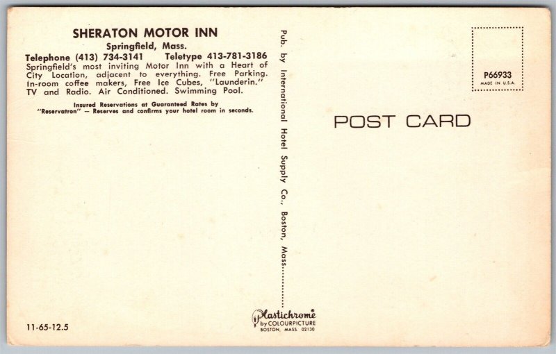 Vtg Springfield Massachusetts MA Sheraton Motor Inn Hotel 1960s View Postcard