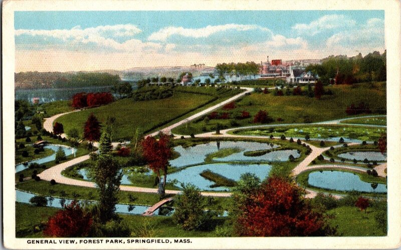 Aerial View Overlooking Forest Park, Springfield MA Vintage Postcard L46