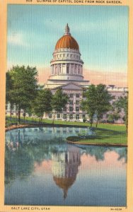 Vintage Postcard Glimpse Of Capitol Dome From Rock Garden Salt Lake City Utah UT