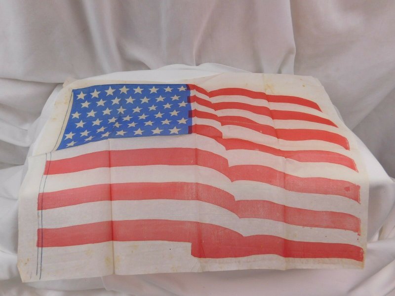 1890's-1910 Victorian 46 Star US Flag Napkin Original Scarce Good Condition!