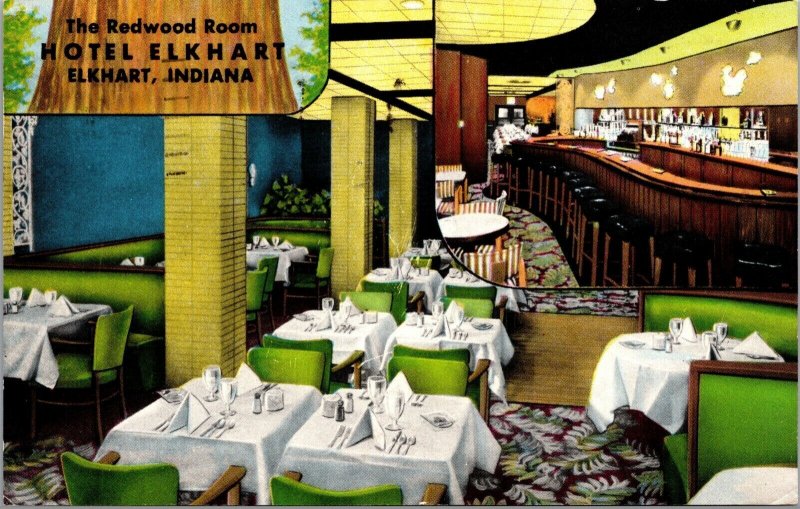 Postcard The Redwood Room Restaurant at Hotel Elkhart in Elkhart, Indiana