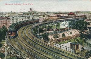 Train on Elevated Railway Curve NYC, New York City - pm 1912 - DB