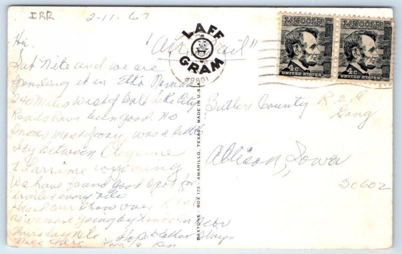 ELKO, NV ~ Comic Advertising SLIM OLSON'S CAFE & TRUCK STOP Risque 1967 Postcard