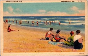 Postcard MD Betterton beach scene Bathing in the Surf