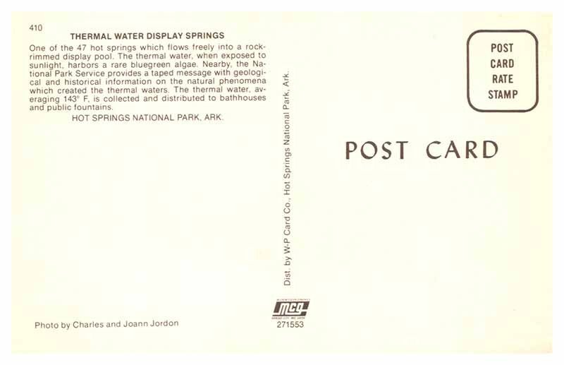 Postcard WATER SCENE Hot Springs National Park Arkansas AR AR8788