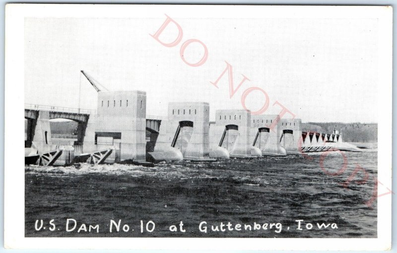 c1950s Guttenberg, IA RPPC US Lock & Dam No. 10 Upper Mississippi River PC A110