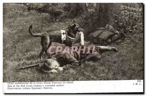 Old Postcard Dog ambulance of the Red Cross found a wounded Army Dogs