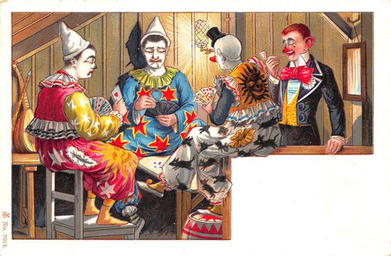 Clowns Playing Poker Early #7013 Postcard