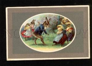 3050309 DANCE Dressed RABBIT CHICKS vintage EASTER RPPC 1910 y