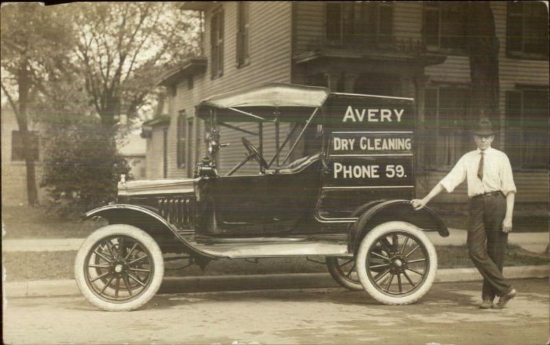 Car Advertising AVERY DRY CLEANING Proud Man Crisp RPPC Real Photo Postcard