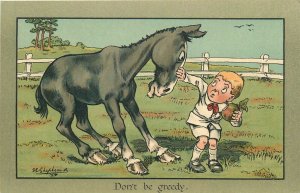Postcard C-1910 Shephard Arts & Crafts Greedy Horse Comic Humor TP24-461