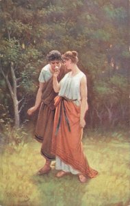 Romantic couple love idyll painting J. Mathauser selige stunden summer romance