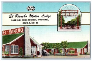 Rock Springs Wyoming Postcard El Rancho Motor Lodge Hotel c1940 Vintage Antique