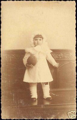 Sweet Little Baby Girl with Ball, White Dress 10s RPPC