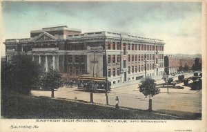 Postcard C-1910 Maryland Baltimore Trolley High School hand colored 23-13644