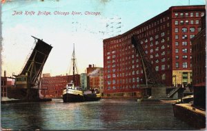 Jack Knife Bridge Chicago River Illinois Vintage Postcard C100