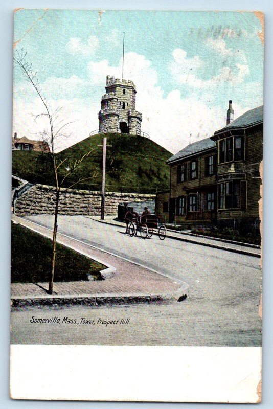 1909 Tower Prospect Hill Horse Carriage Somerville Massachusetts MA Postcard