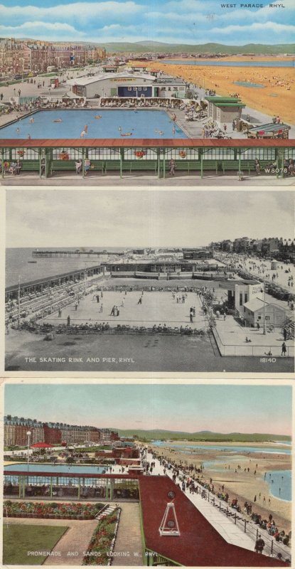 Skating Rink Swimming Pool Rhyl 3x Welsh Postcard s